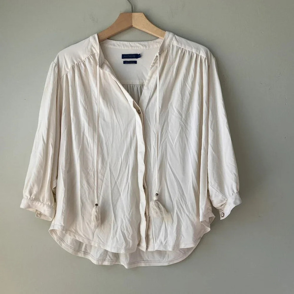 Biltmore Womens Cream Button Up Blouse With Tassel Ties‎ Size M - Picture 1 of 4